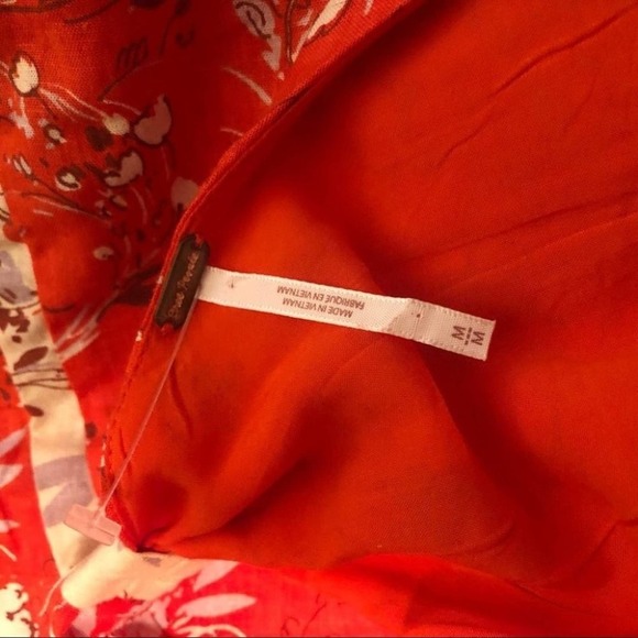 FREE PEOPLE Linen All Mine One Shoulder Red Floral Mini Dress Size Medium NWOT - Picture 12 of 12